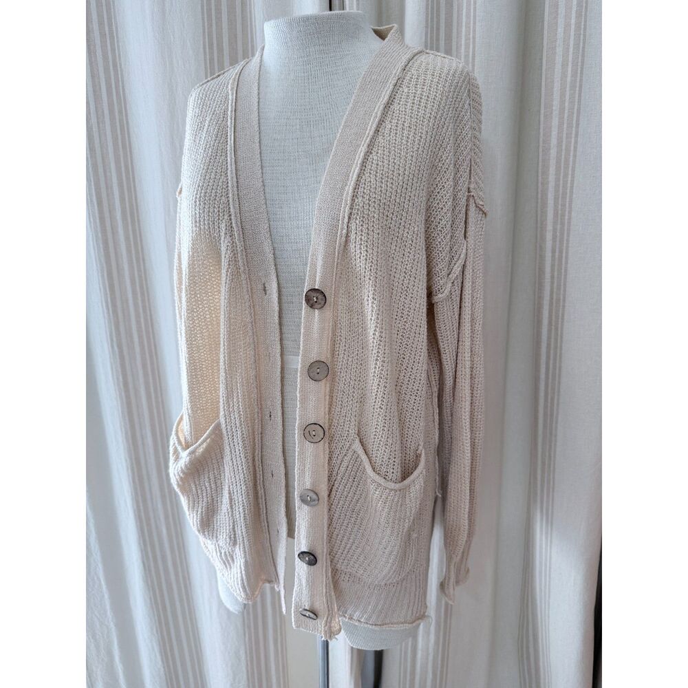 Carly Jean Los Angeles CJLA Cream Oversized Grandpa Cardigan XS/S Pockets 152